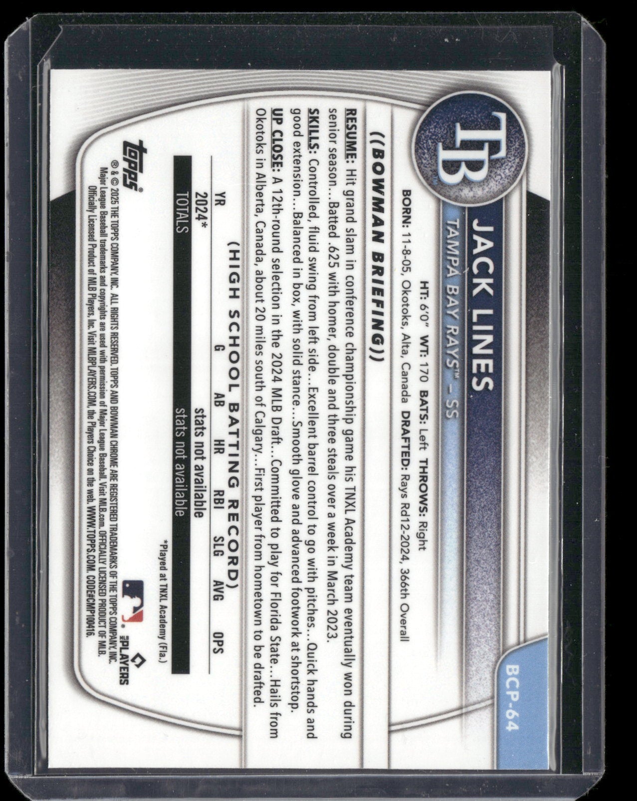 2025 Bowman Chrome Jack Lines #BCP-64 1st Bowman