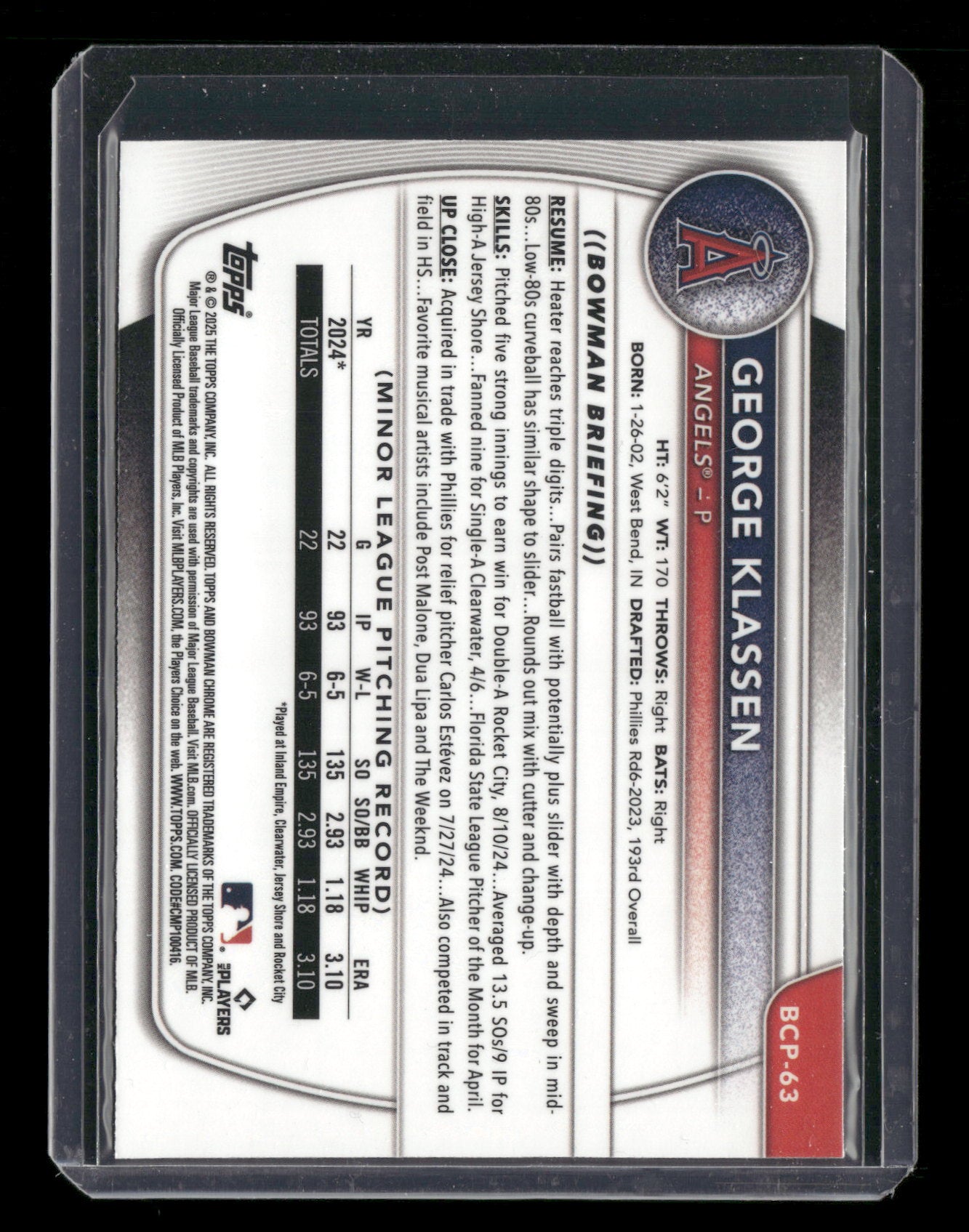 2025 Bowman Chrome George Klassen #BCP-63 1st Bowman