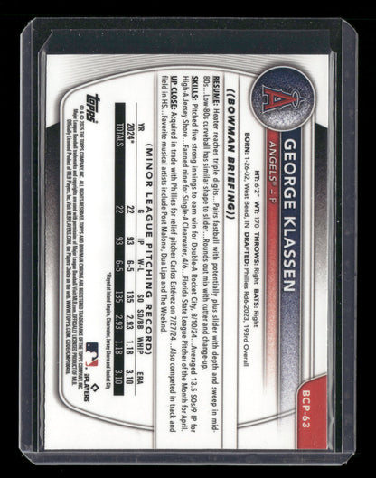 2025 Bowman Chrome George Klassen #BCP-63 1st Bowman