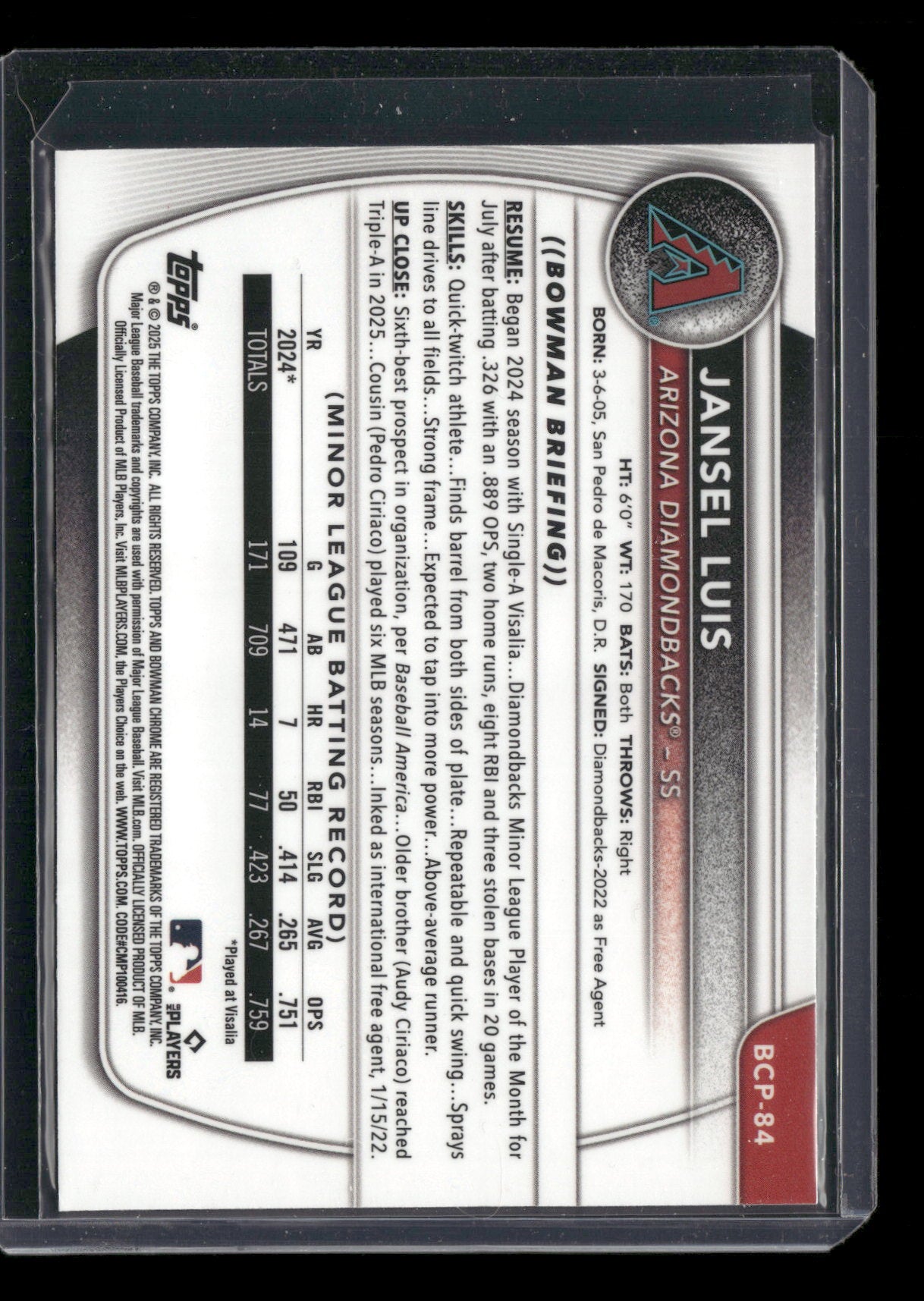 2025 Bowman Chrome Jansel Luis #BCP-84 1st Bowman
