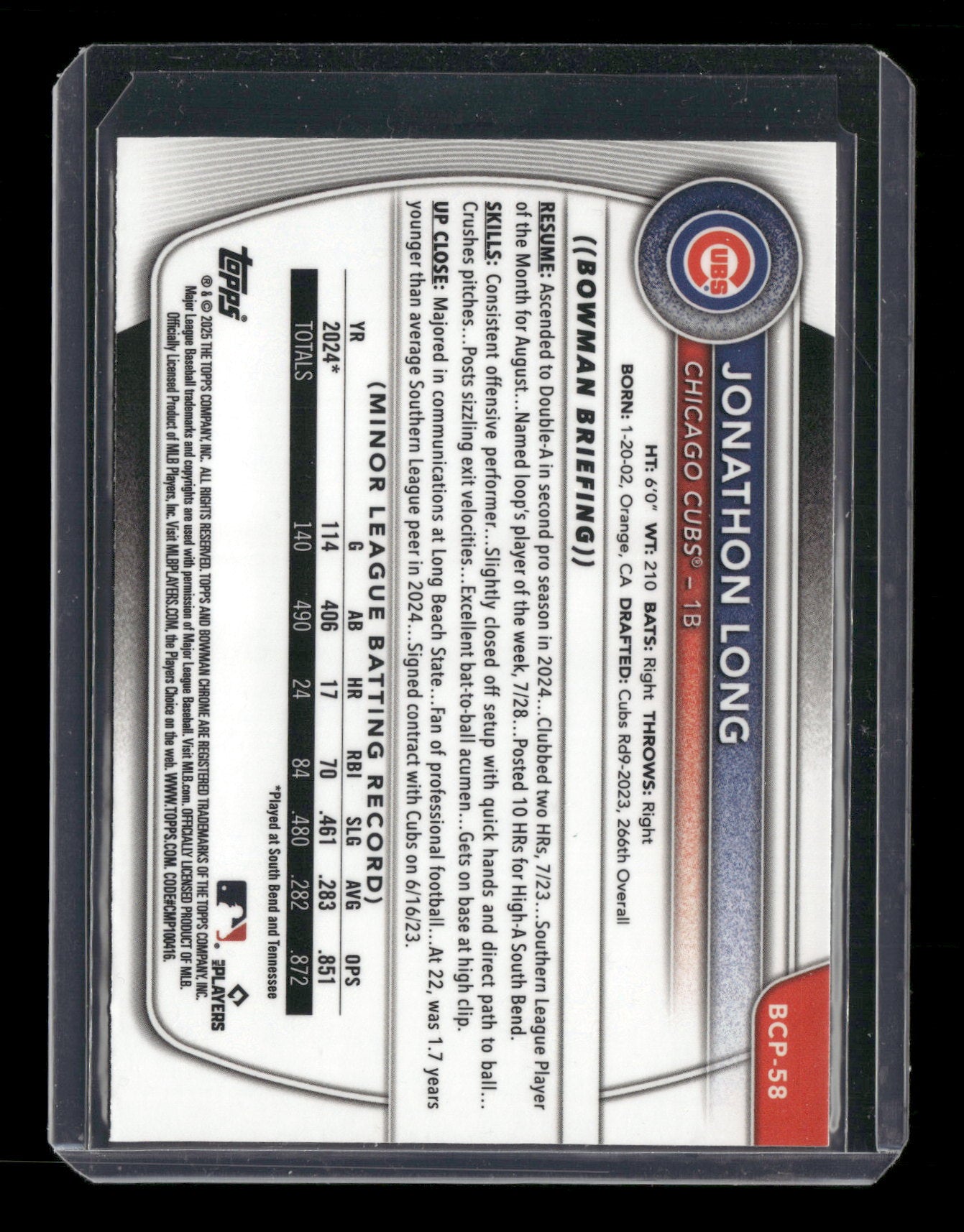 2025 Bowman Chrome Jonathon Long #BCP-58 1st Bowman