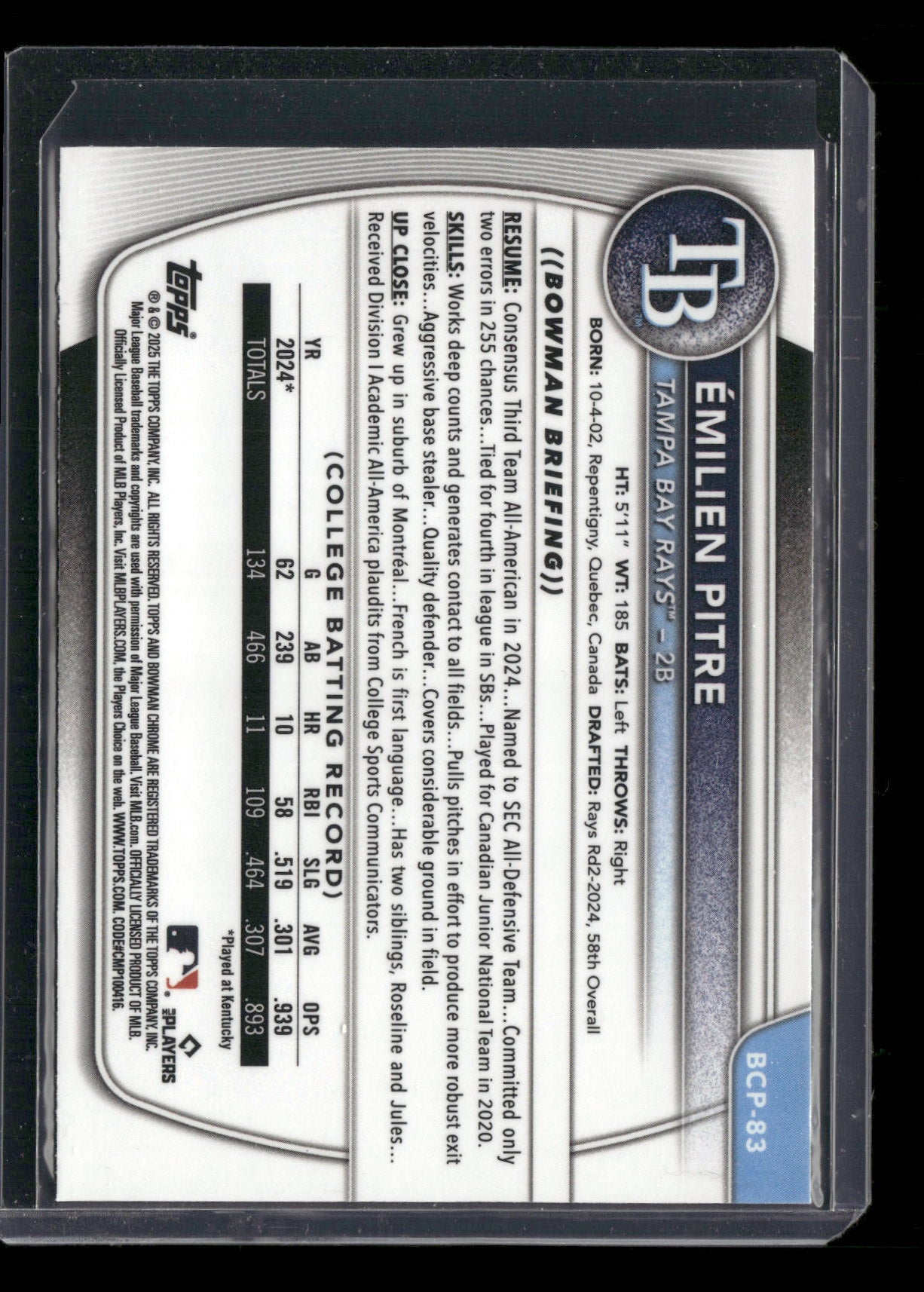 2025 Bowman Chrome Émilien Pitre #BCP-83 1st Bowman