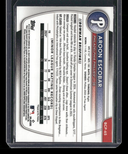 2025 Bowman Chrome Aroon Escobar #BCP-65 1st Bowman