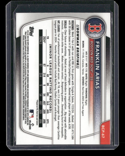 2025 Bowman Chrome Franklin Arias #BCP-67 1st Bowman