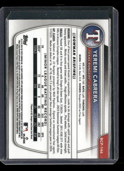 2025 Bowman Chrome Yeremi Cabrera #BCP-146 1st Bowman