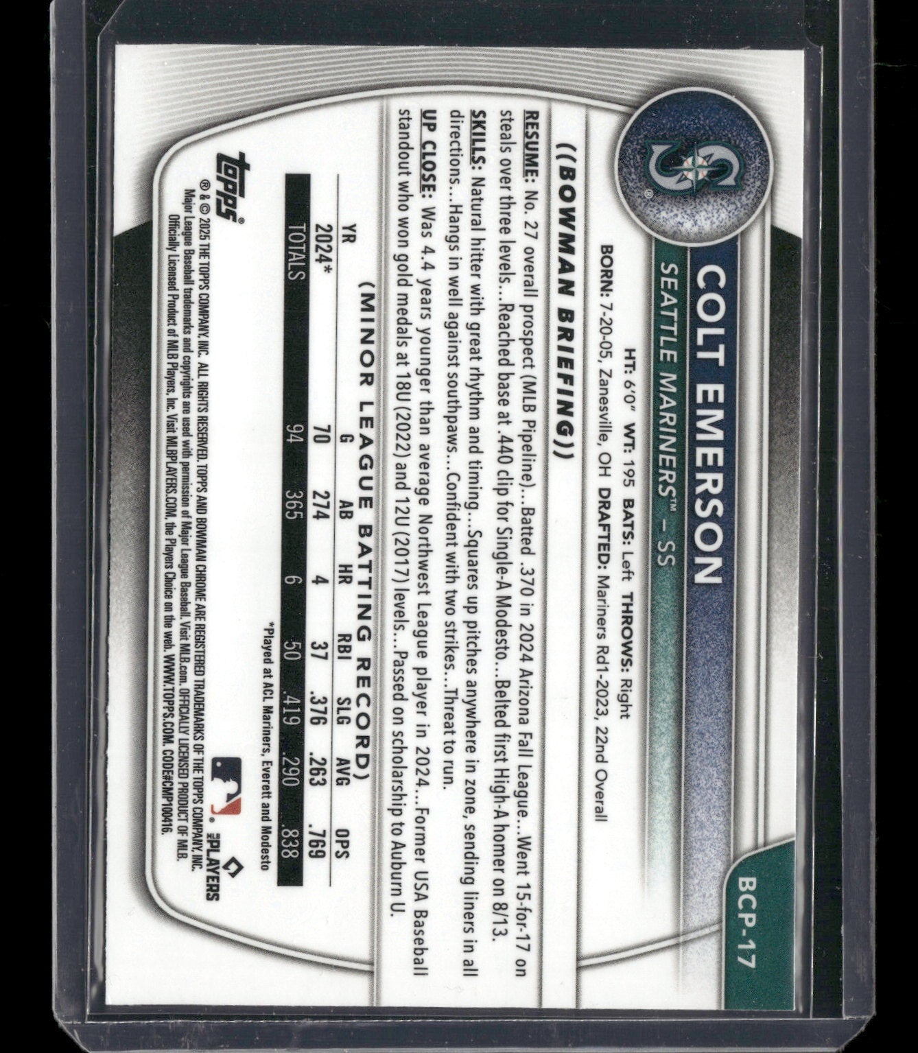 2025 Bowman Chrome Colt Emerson #BCP-17