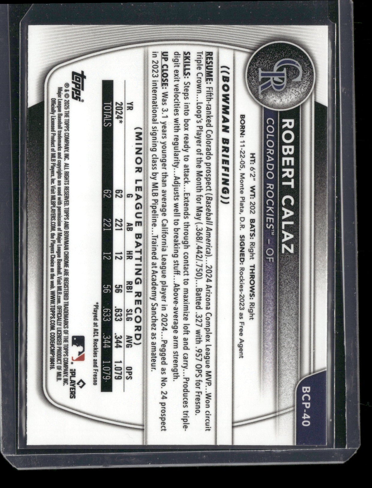 2025 Bowman Chrome Robert Calaz #BCP-40