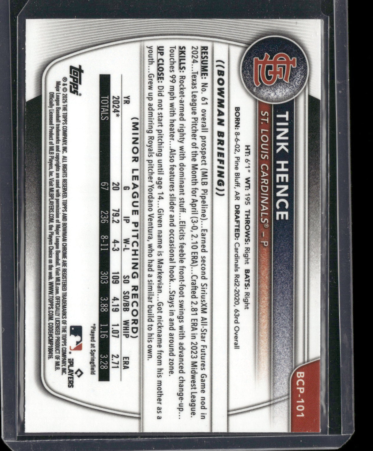 2025 Bowman Chrome Tink Hence #BCP-101