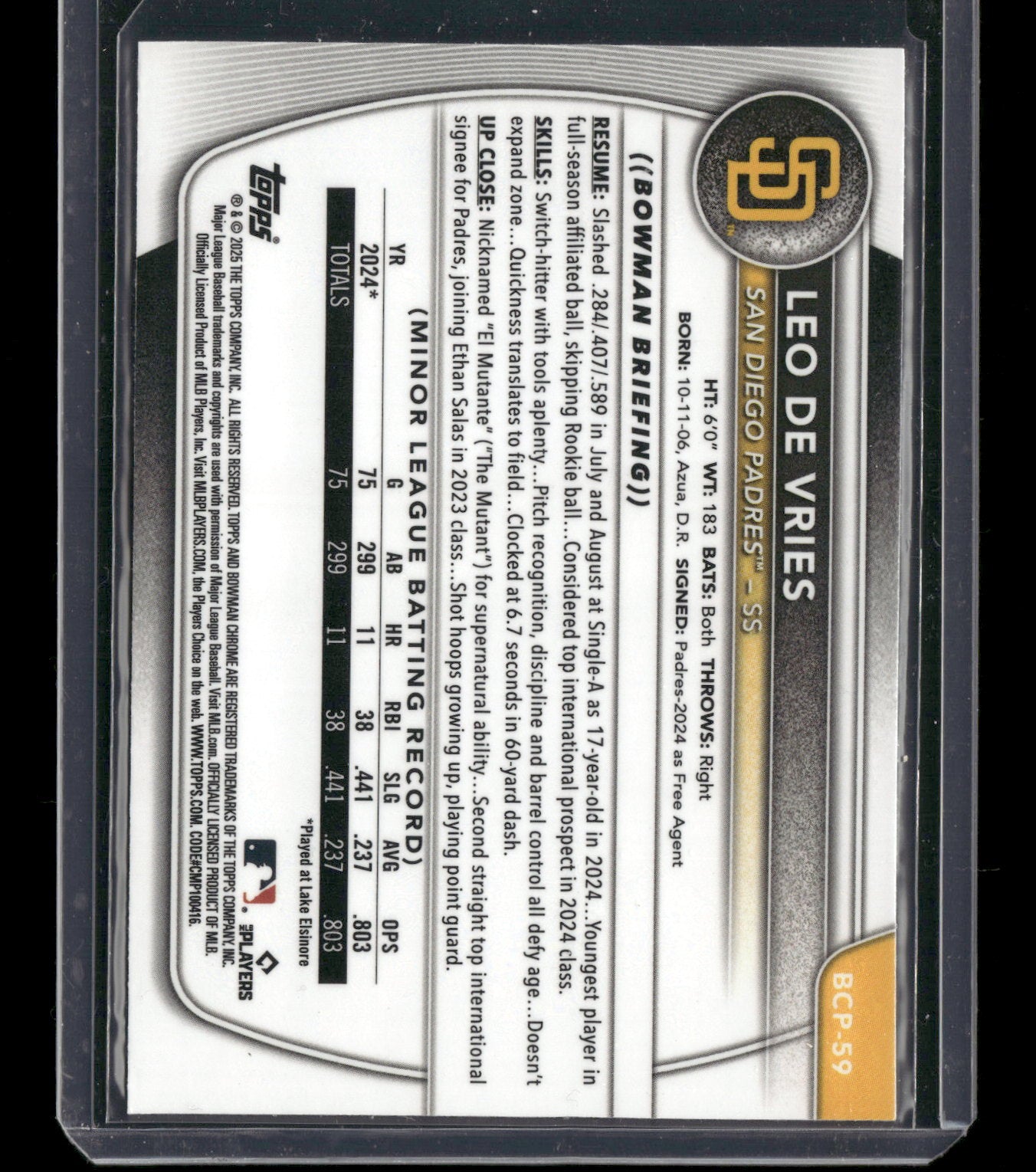2025 Bowman Chrome Leo De Vries #BCP-59
