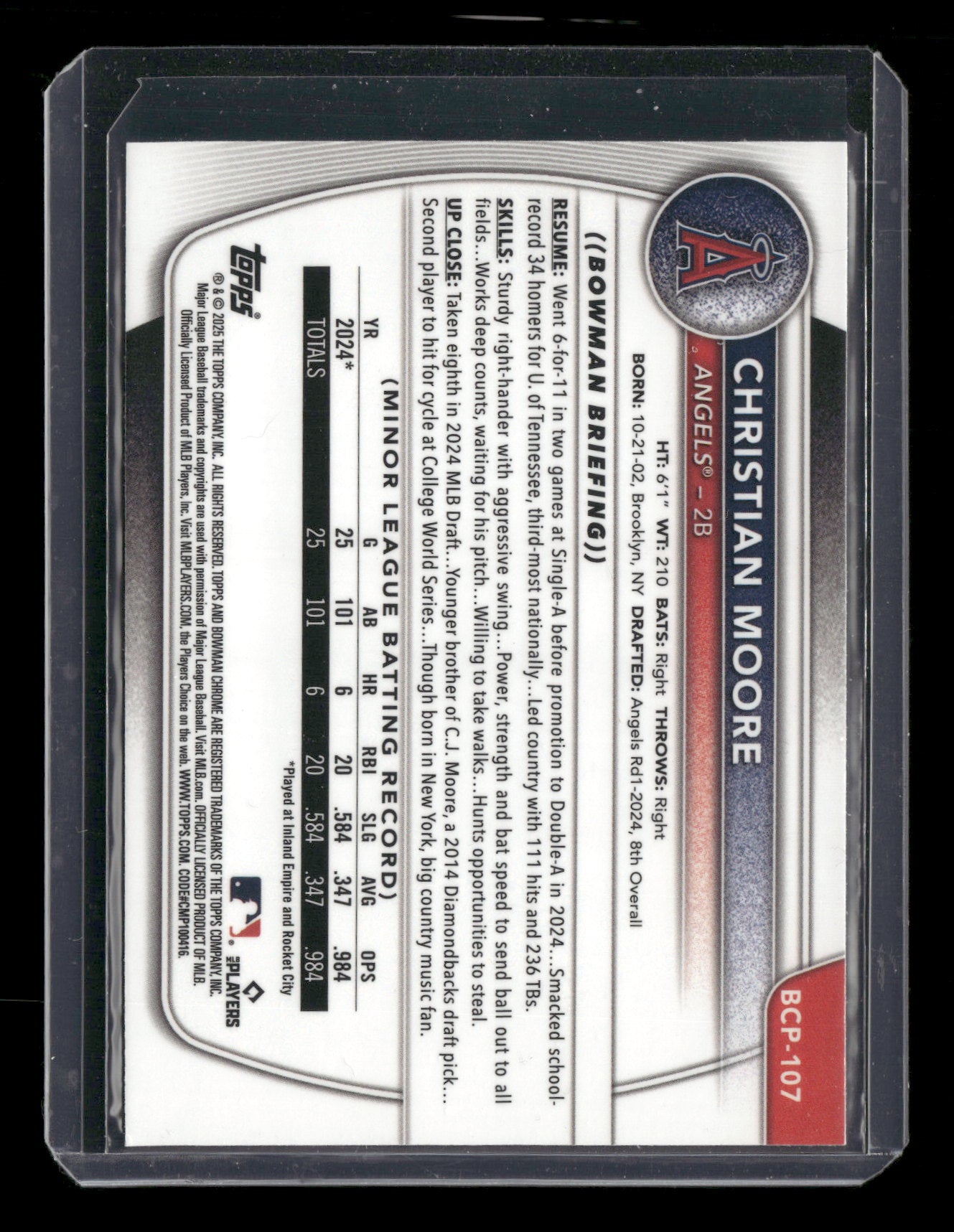 2025 Bowman Chrome Christian Moore #BCP-107