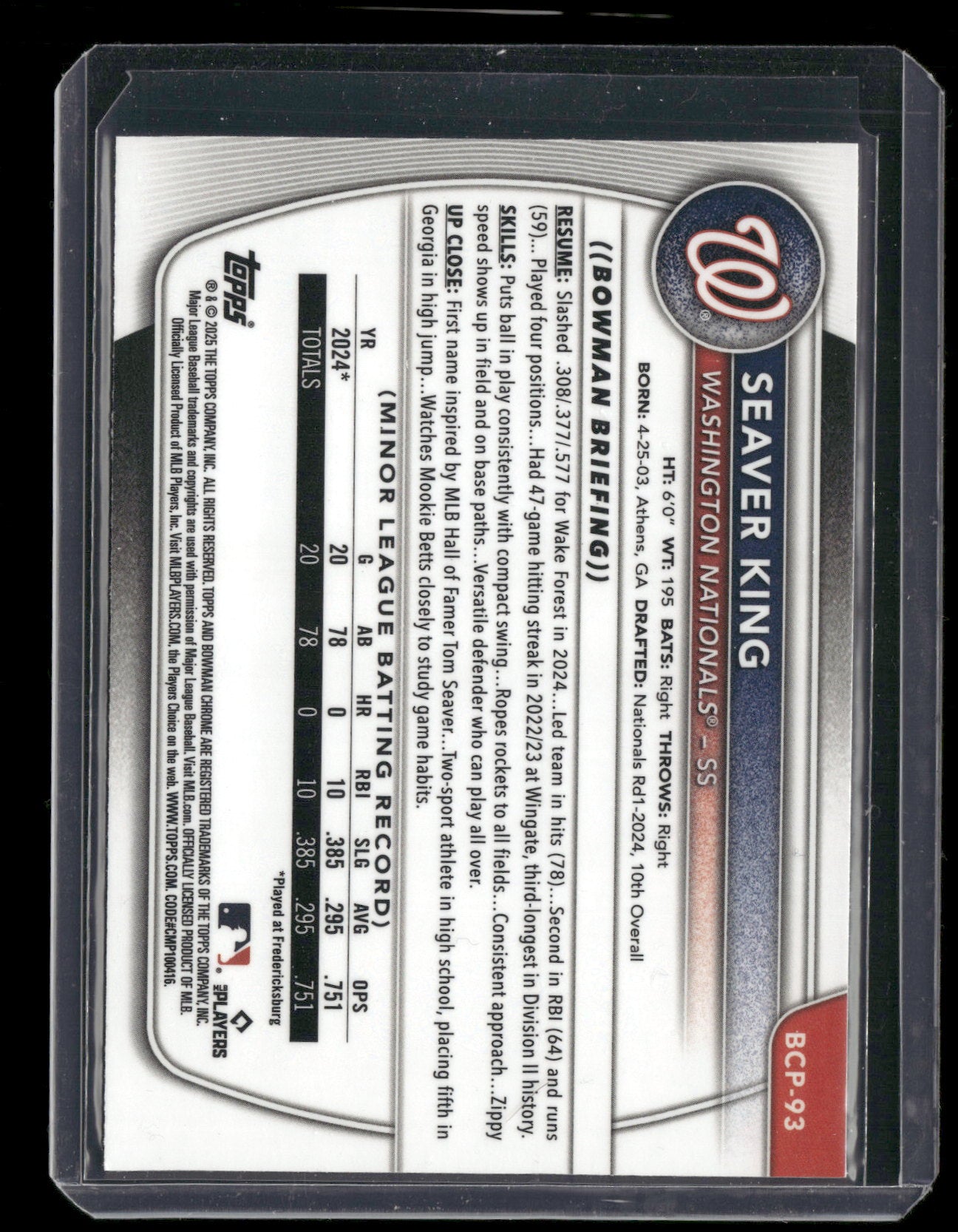 2025 Bowman Chrome Seaver King #BCP-93
