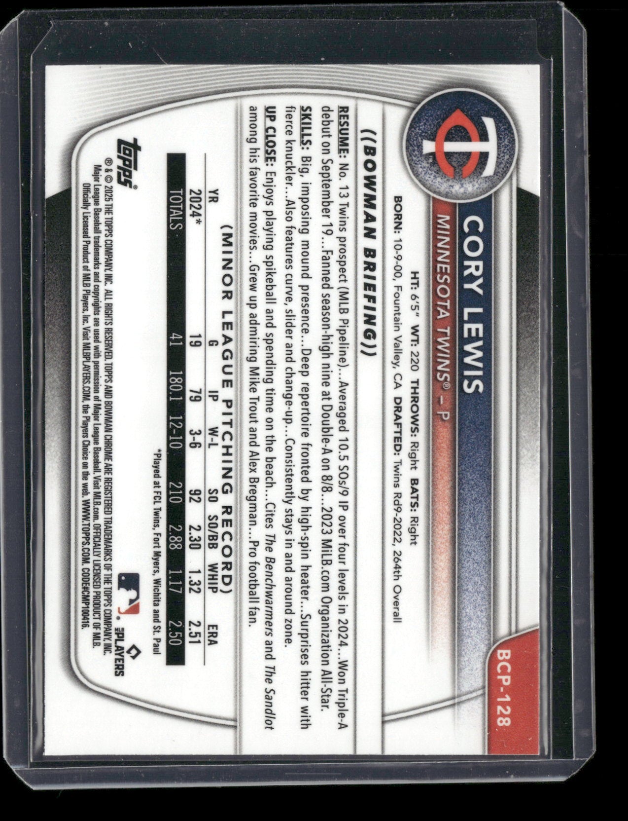 2025 Bowman Chrome Cory Lewis #BCP-128 1st Bowman
