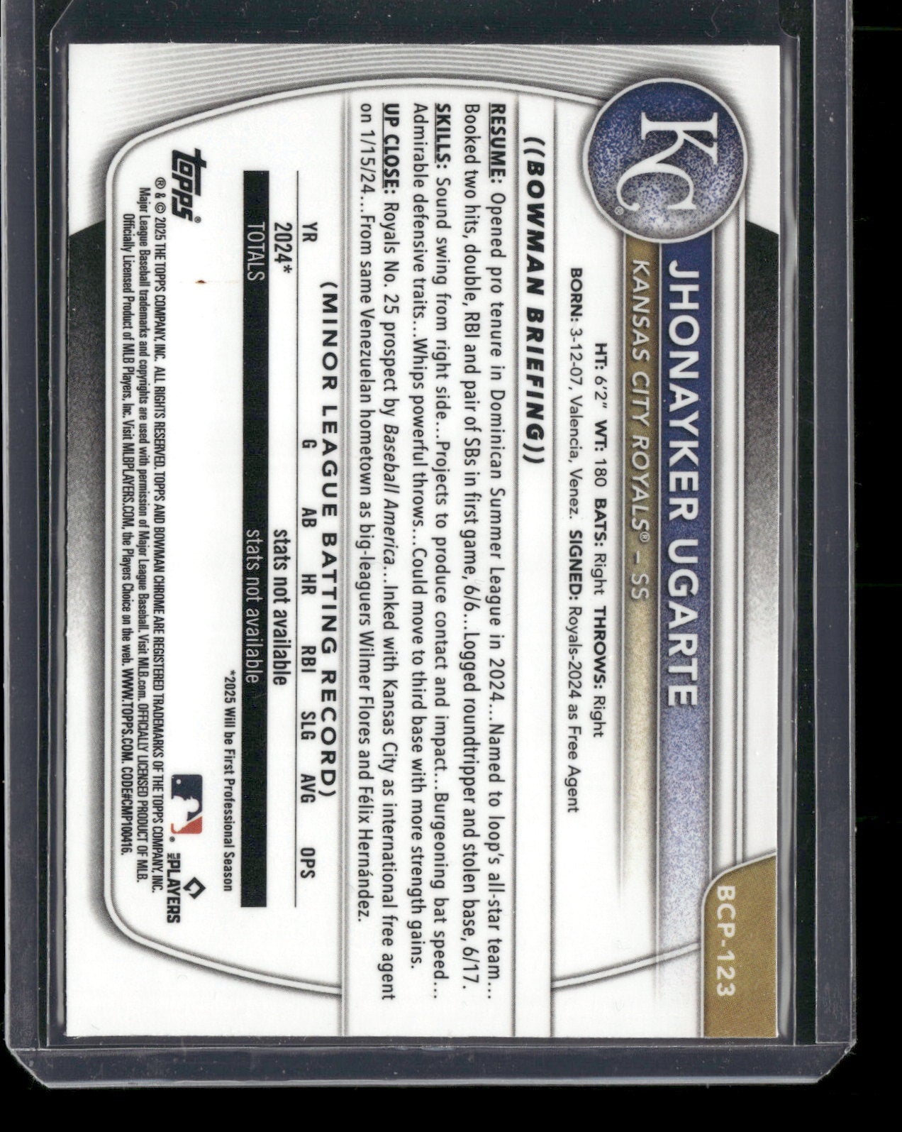 2025 Bowman Chrome Jhonayker Ugarte #BCP-123 1st Bowman