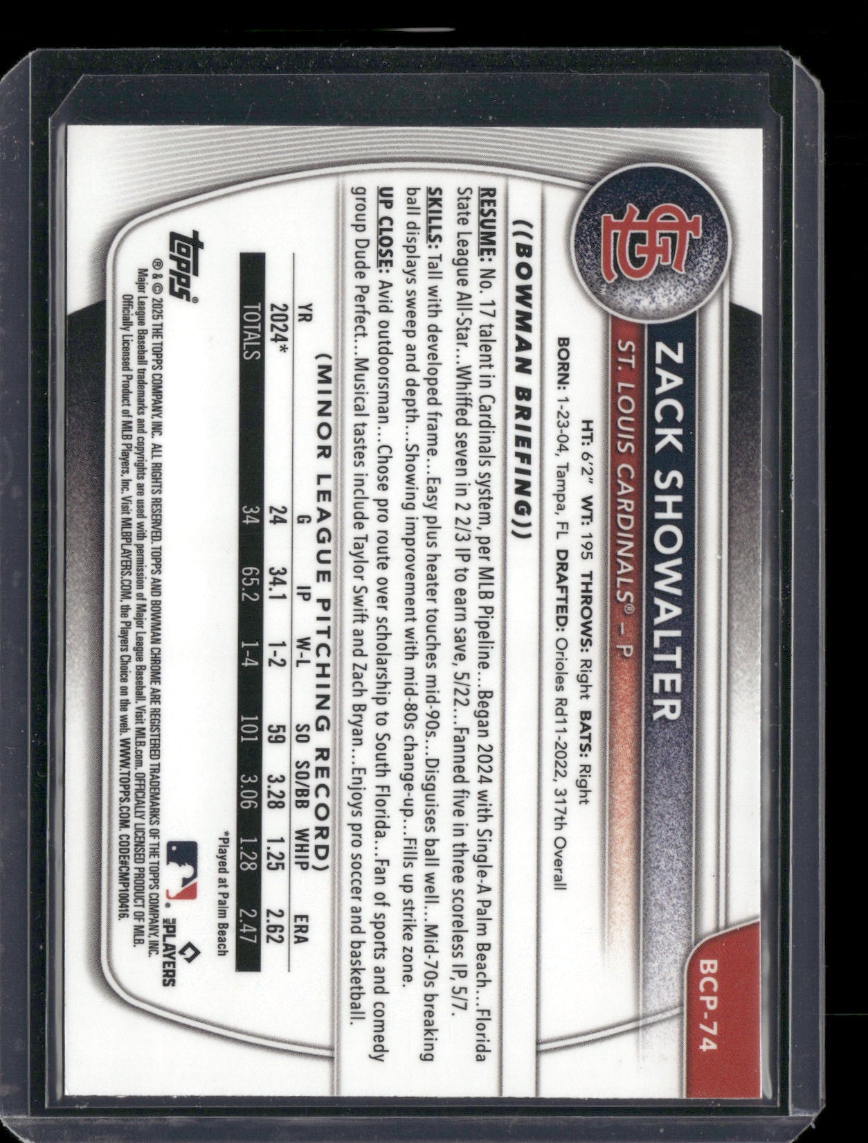 2025 Bowman Chrome Zack Showalter #BCP-74 1st Bowman