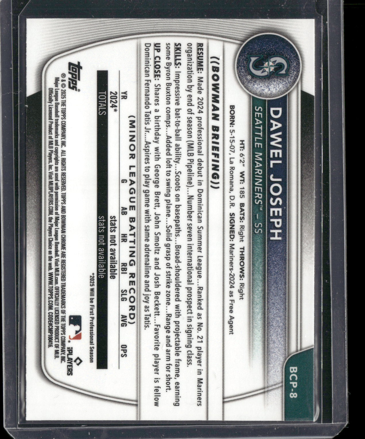 2025 Bowman Chrome Dawel Joseph #BCP-8