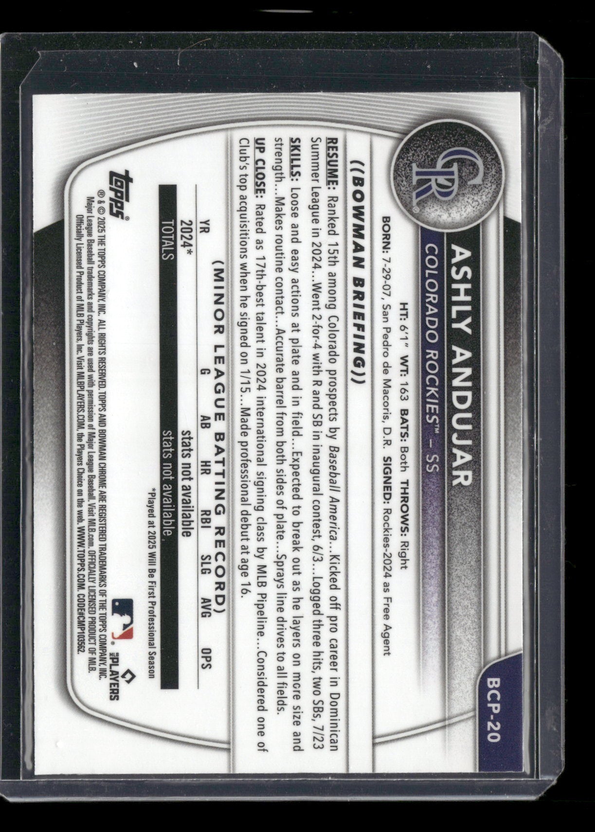2025 Bowman Chrome Ashly Andujar #BCP-20 Mega Box Mojo Refractor 1st Bowman