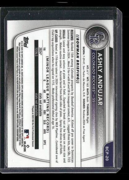 2025 Bowman Chrome Ashly Andujar #BCP-20 Mega Box Mojo Refractor 1st Bowman