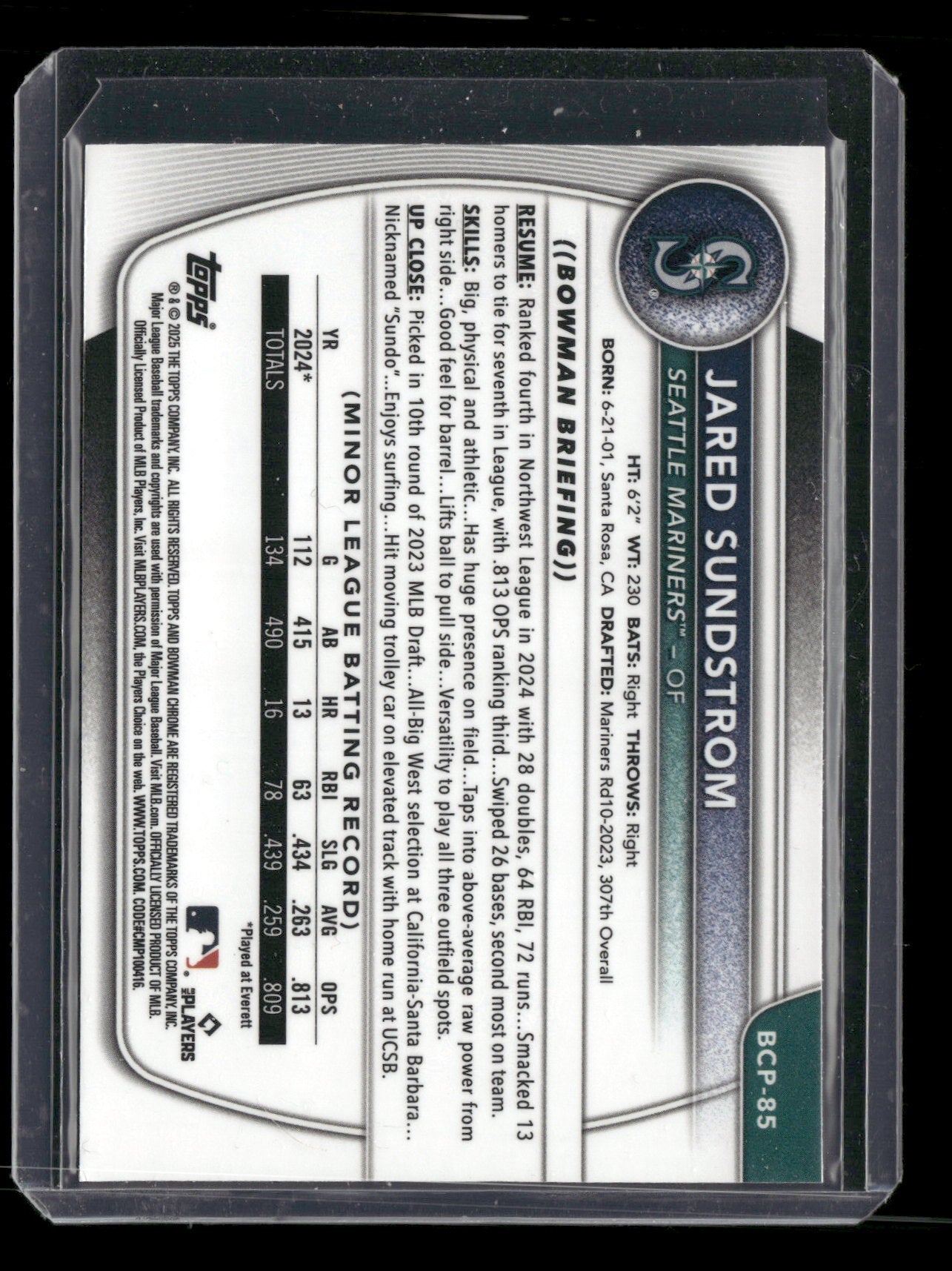 2025 Bowman Chrome Jared Sundstrom #BCP-85 Reptilian Refractor 1st Bowman