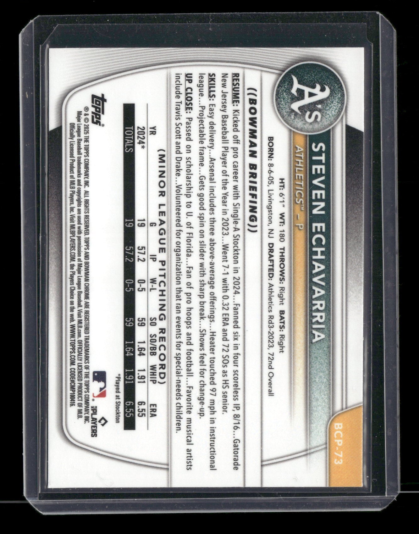2025 Bowman Chrome Steven Echavarria #BCP-73 Reptilian Refractor 1st Bowman