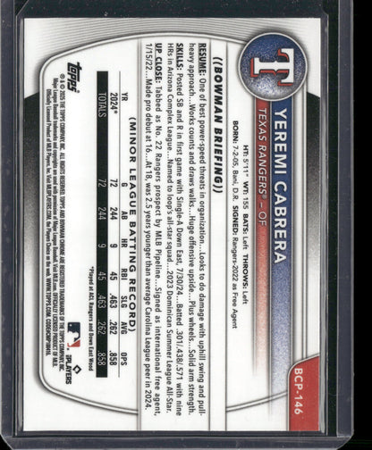 2025 Bowman Chrome Yeremi Cabrera #BCP-146 Reptillian Refractor 1st Bowman