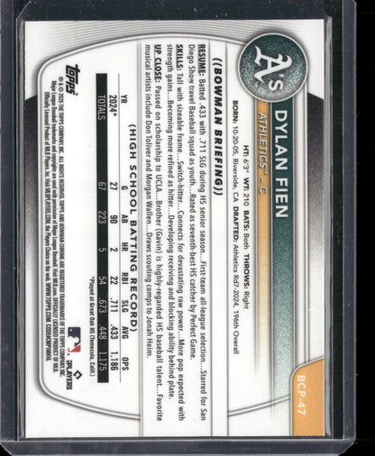 2025 Bowman Chrome Dylan Fien #BCP-47 Reptilian Refractor 1st Bowman
