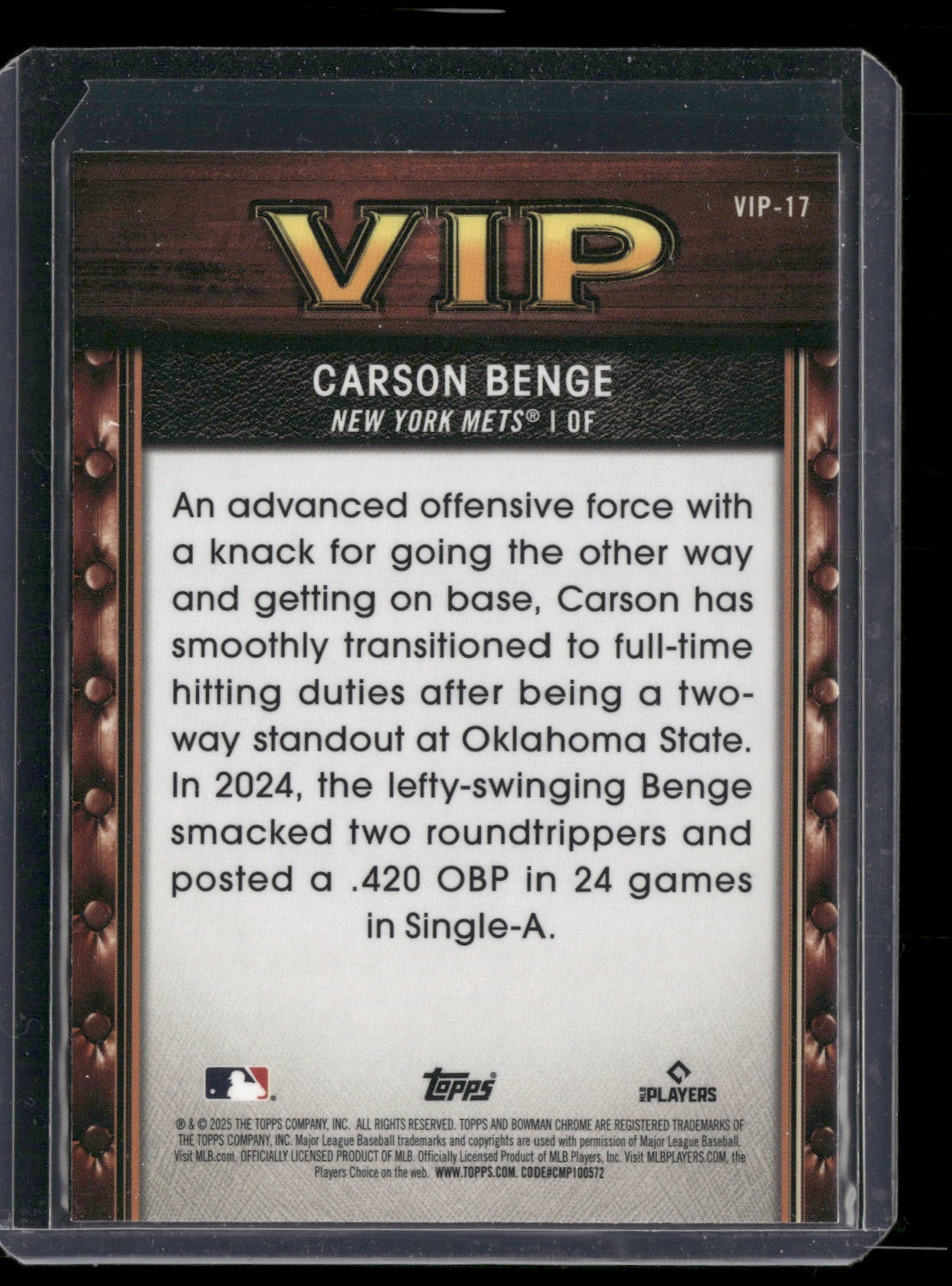 2025 Bowman Chrome Carson Benge #VIP-17 Very Important Prospects