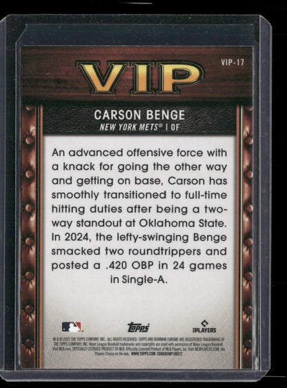 2025 Bowman Chrome Carson Benge #VIP-17 Very Important Prospects