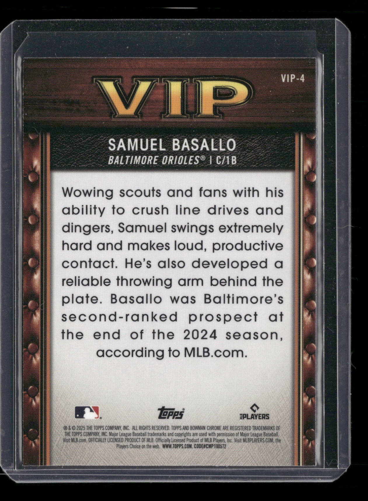 2025 Bowman Chrome Samuel Basallo #VIP-4 Very Important Prospects
