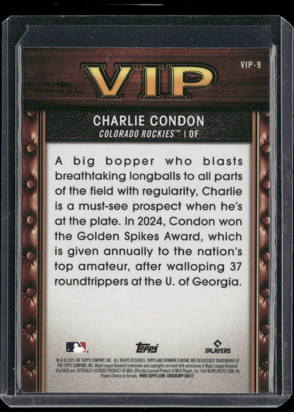 2025 Bowman Chrome Charlie Condon #VIP-9 Very Important Prospects