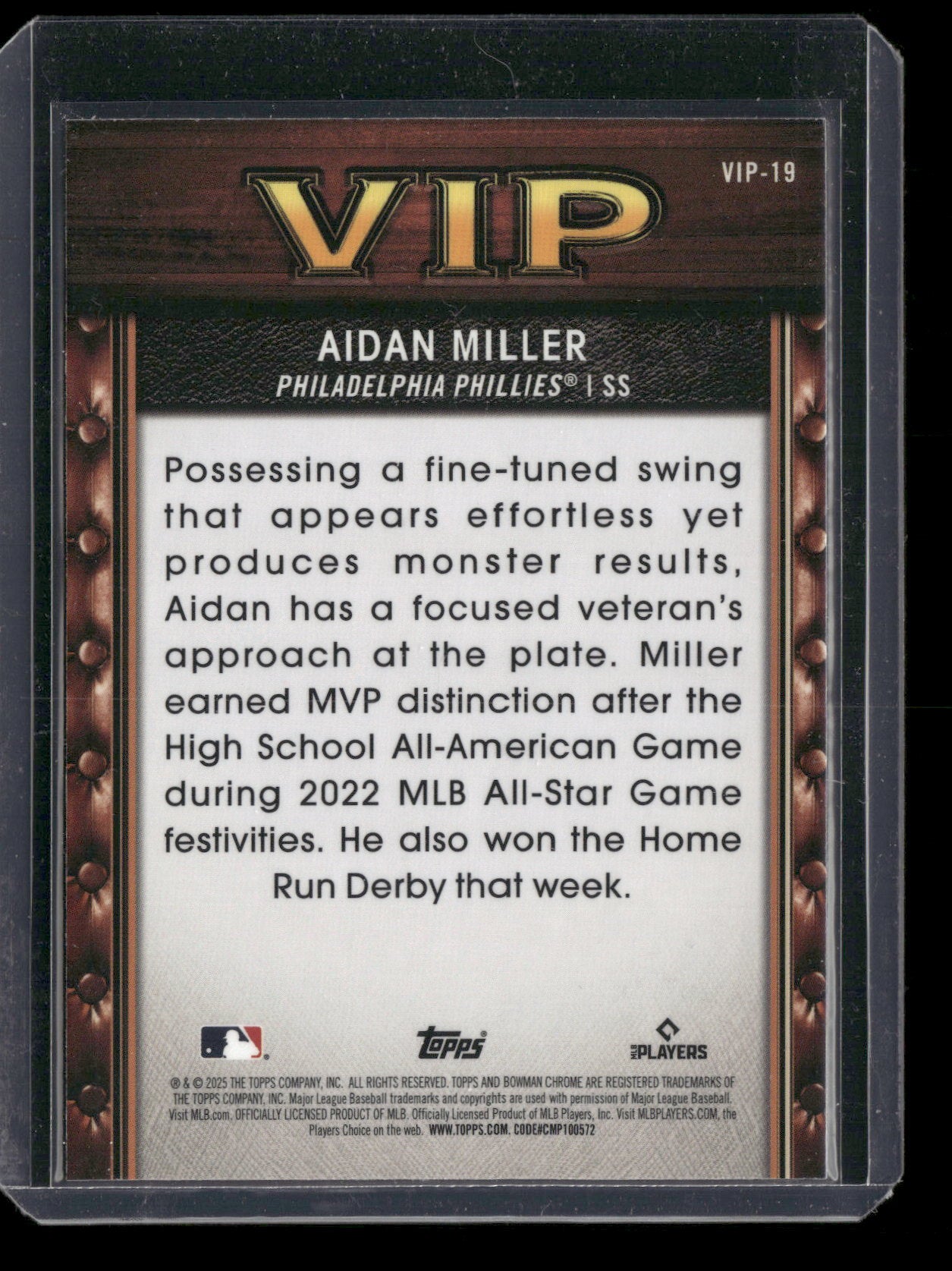 2025 Bowman Chrome Aidan Miller #VIP-19 Very Important Prospects