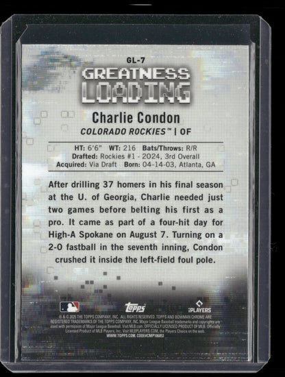 2025 Bowman Chrome Charlie Condon #GL-7 Greatness Loading