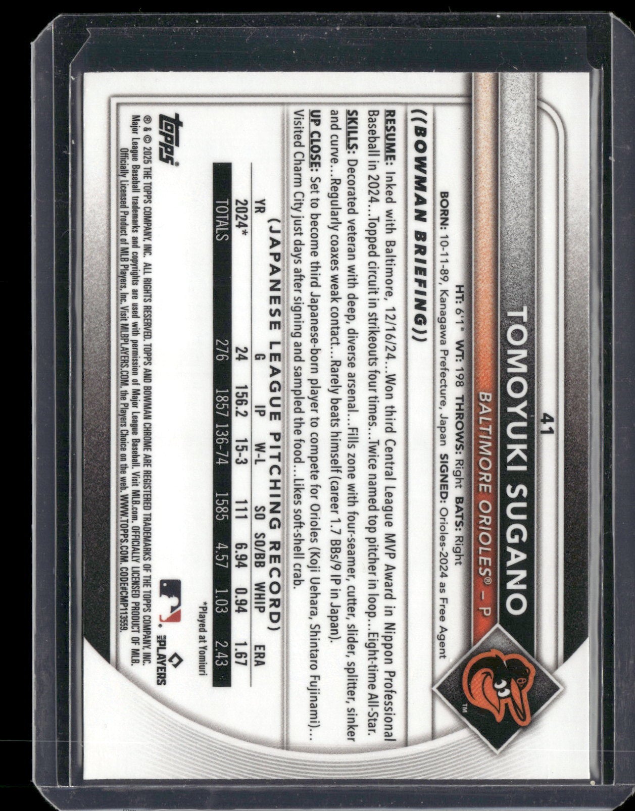 2025 Bowman Chrome Tomoyuki Sugano #41 Red Rookie Refractor RC