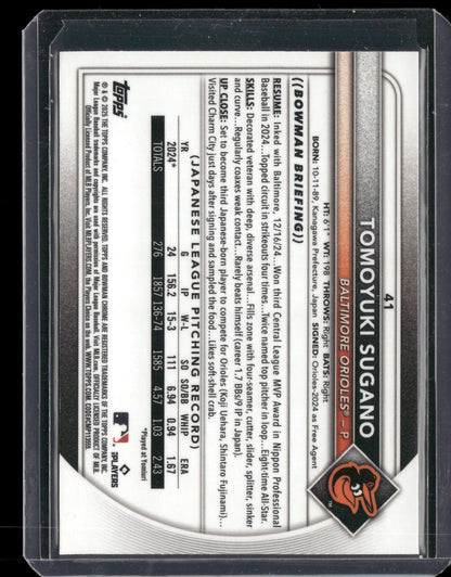 2025 Bowman Chrome Tomoyuki Sugano #41 Red Rookie Refractor RC