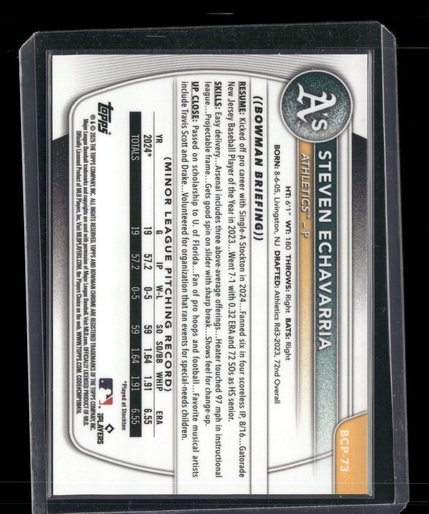 2025 Bowman Chrome Steven Echavarria #BCP-73 Speckle Refractor /299