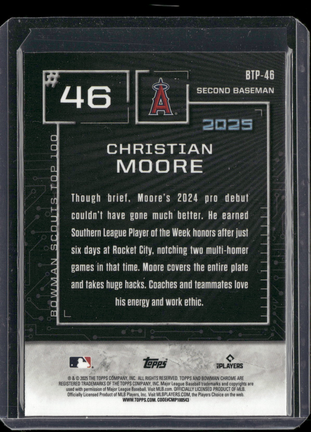 2025 Bowman Chrome Christian Moore #BTP-46 Bowman Scouts Top 100