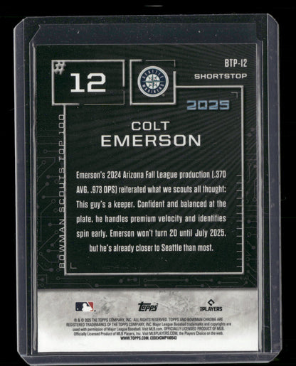 2025 Bowman Chrome Colt Emerson #BTP-12 Bowman Scouts Top 100