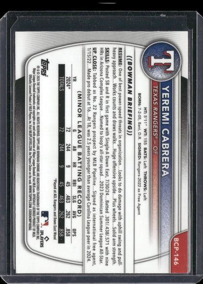 2025 Bowman Chrome Yeremi Cabrera #BCP-146 Mega Box Mojo Refractor 1st Bowman