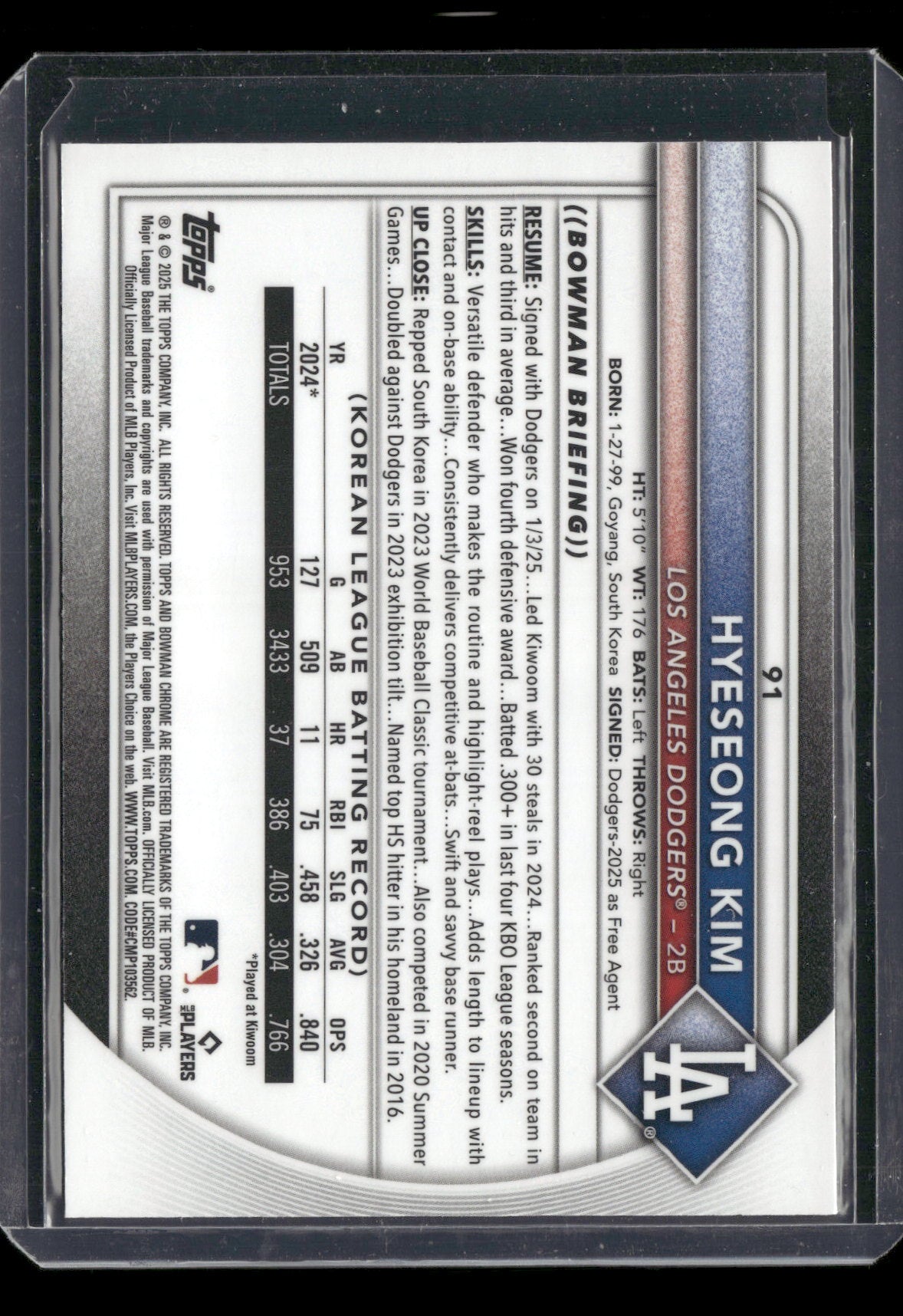 2025 Bowman Chrome Hyeseong Kim #91 Mega Box Mojo Refractor RC