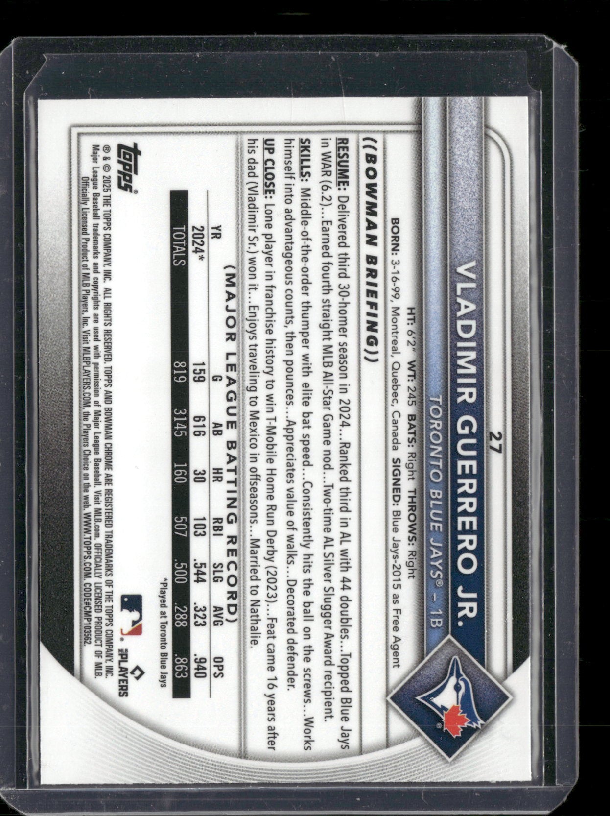 2025 Bowman Chrome Vladimir Guerrero Jr. #27 Mega Box Mojo Refractor