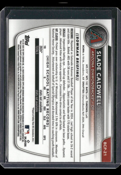 2025 Bowman Chrome Slade Caldwell #BCP-21 Mega Box Mojo Refractor 1st Bowman