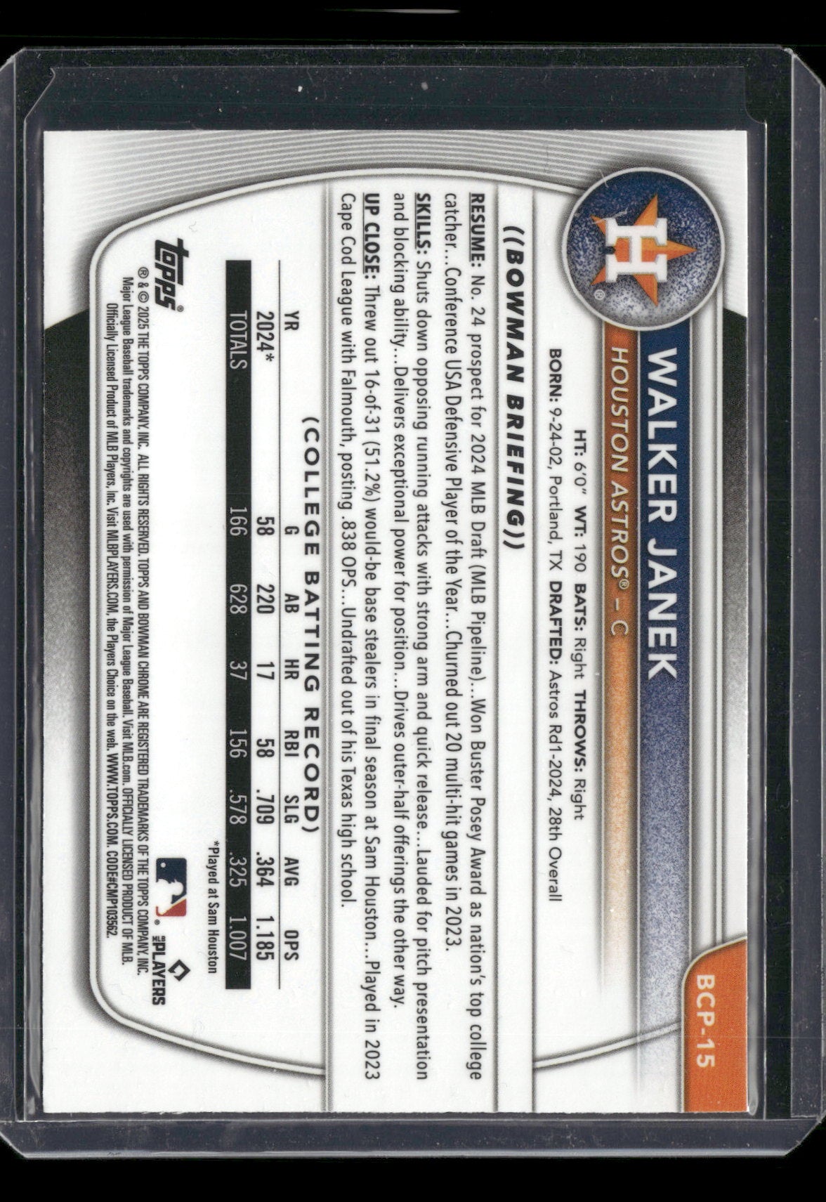 2025 Bowman Chrome Walker Janek #BCP-15 Mega Box Mojo Refractor 1st Bowman