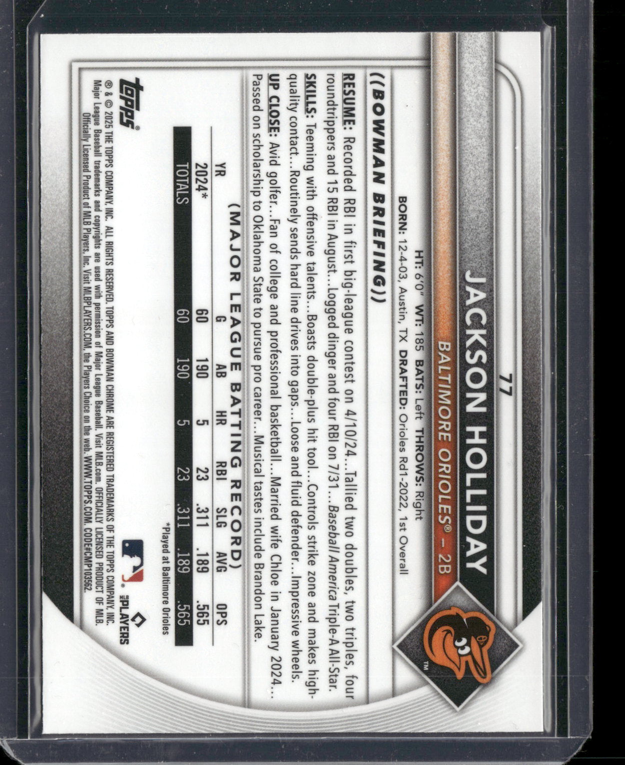 2024 Bowman Chrome Jackson Holliday #77 Mega Box Mojo Refractor