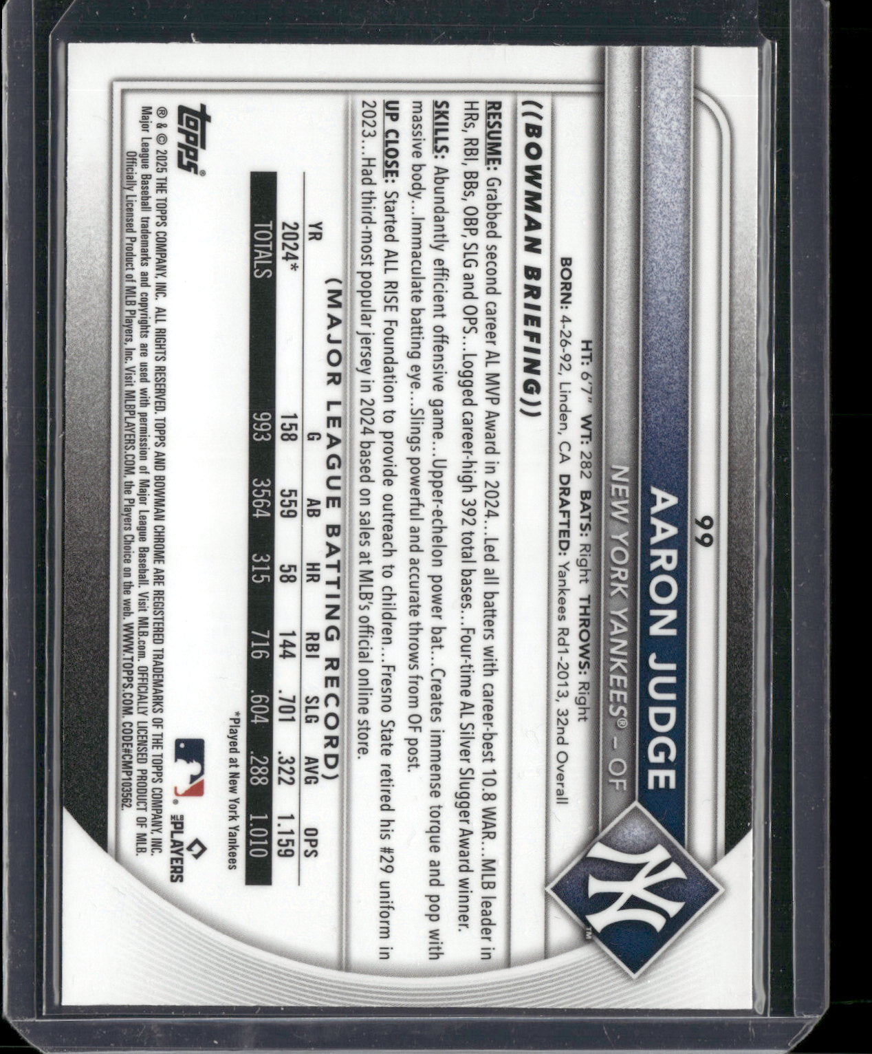 2025 Bowman Chrome Aaron Judge #99 Mega Box Mojo Refractor