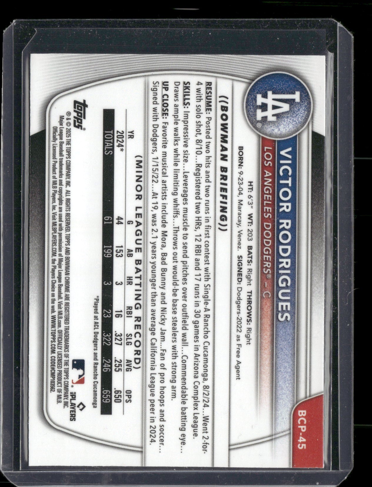 2025 Bowman Chrome Victor Rodrigues #BCP-45 Mega Box Mojo Refractor 1st Bowman
