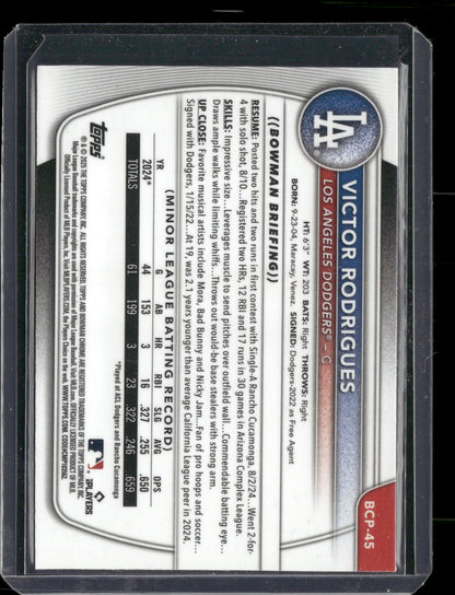 2025 Bowman Chrome Victor Rodrigues #BCP-45 Mega Box Mojo Refractor 1st Bowman