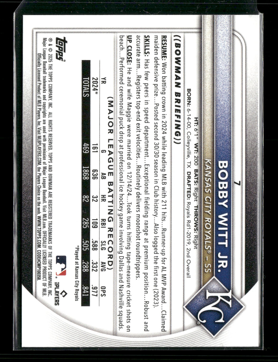 2025 Bowman Bobby Witt Jr. #7