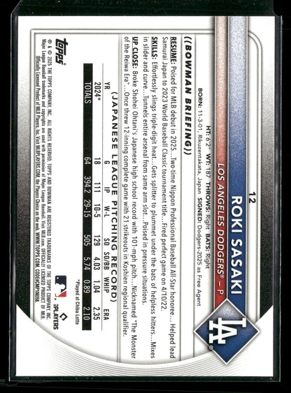 2025 Bowman Roki Sasaki #12 RC