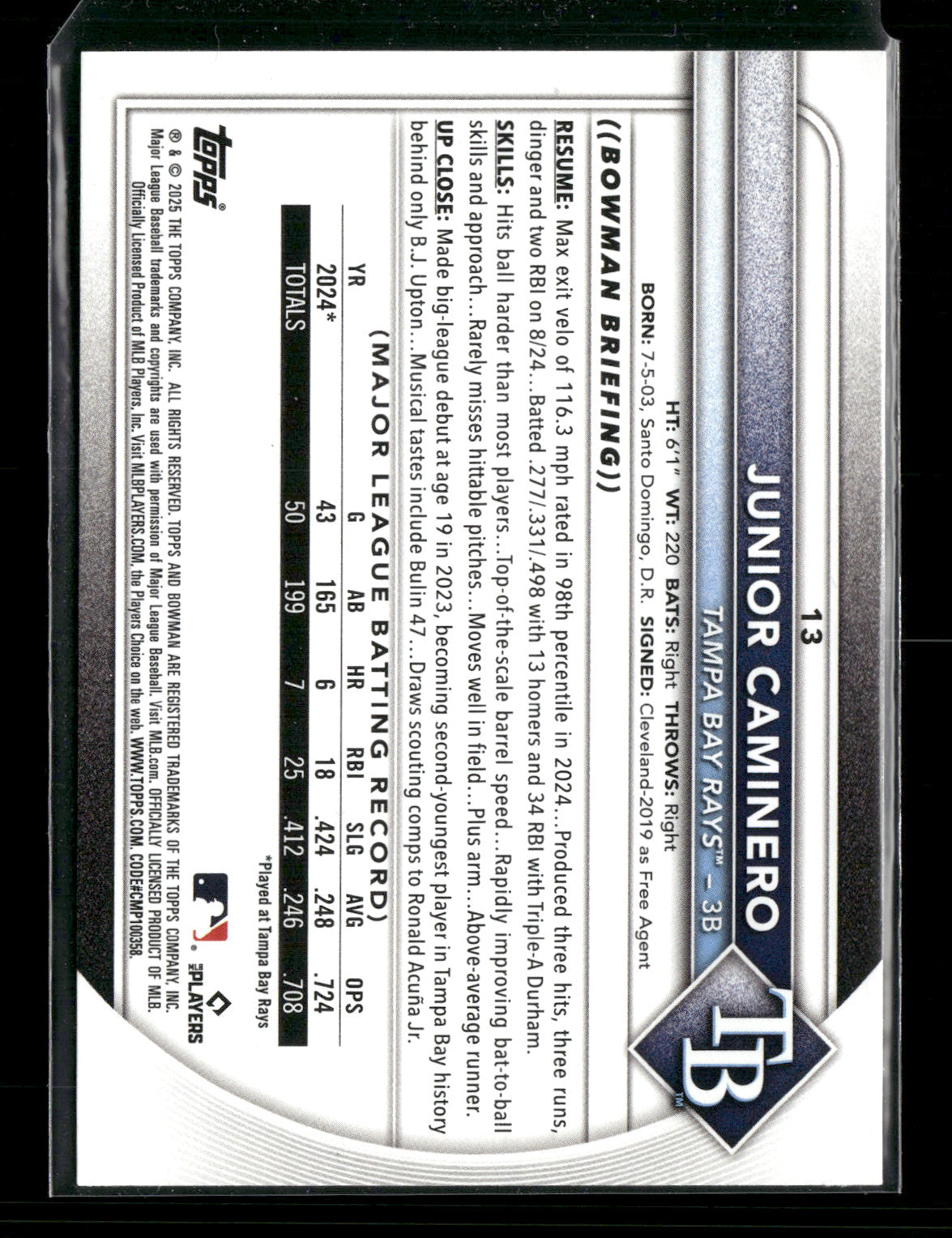 2025 Bowman Junior Caminero #13