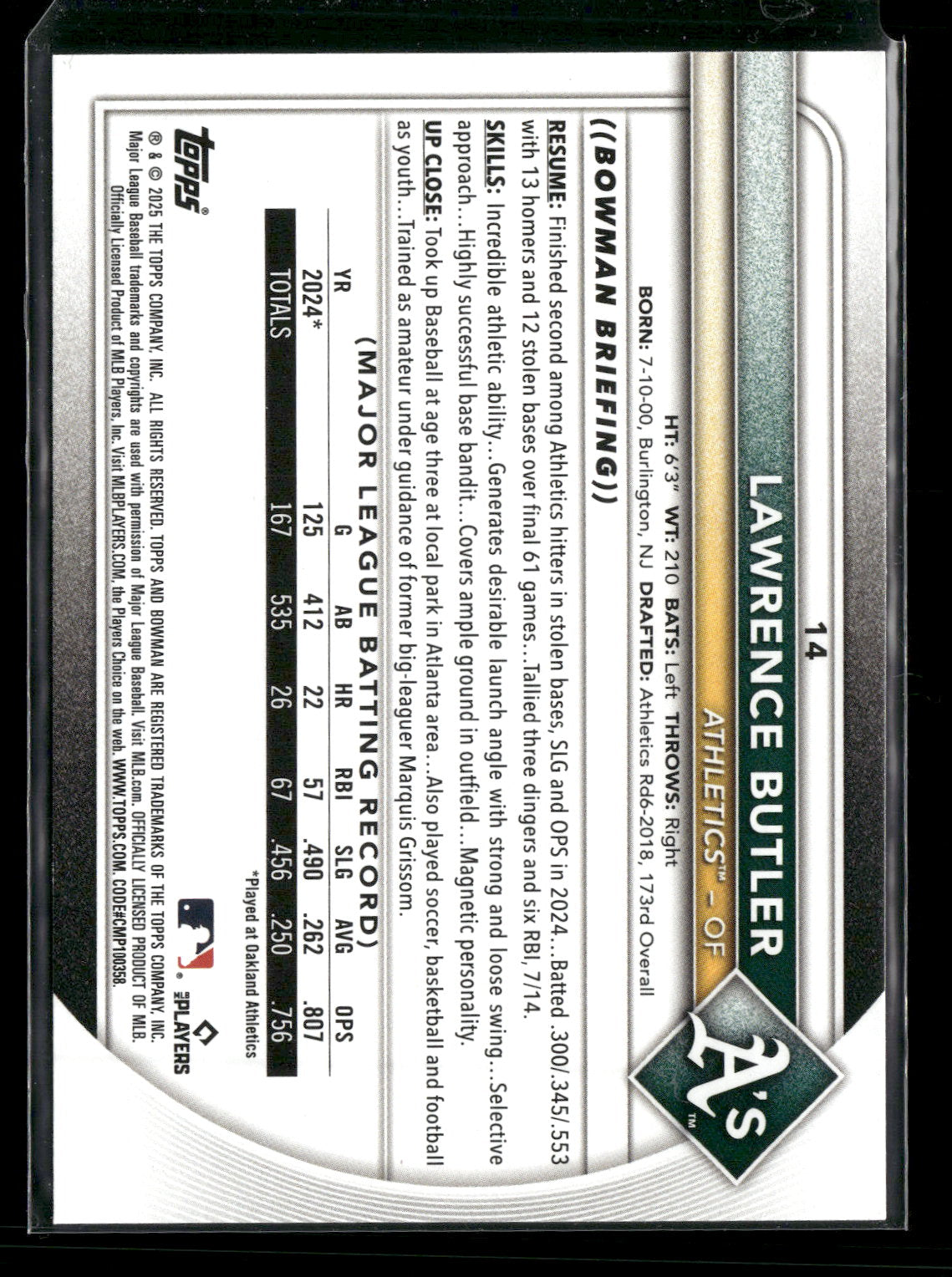2025 Bowman Lawrence Butler #14
