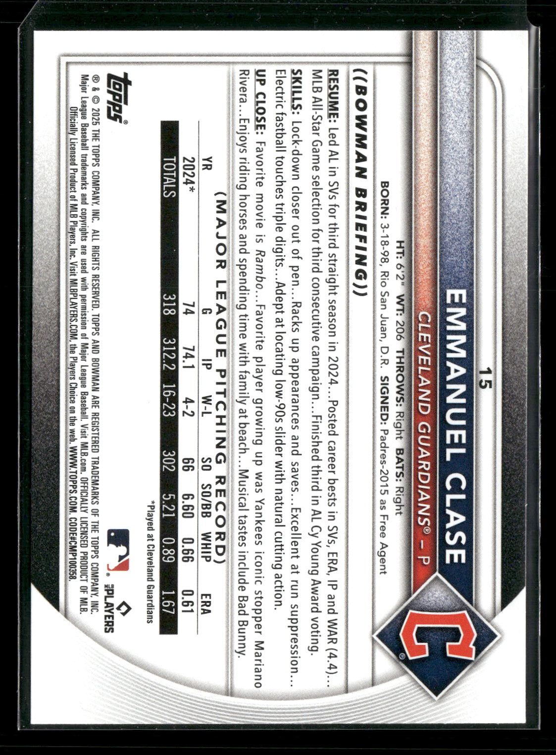 2025 Bowman Emmanuel Clase #15